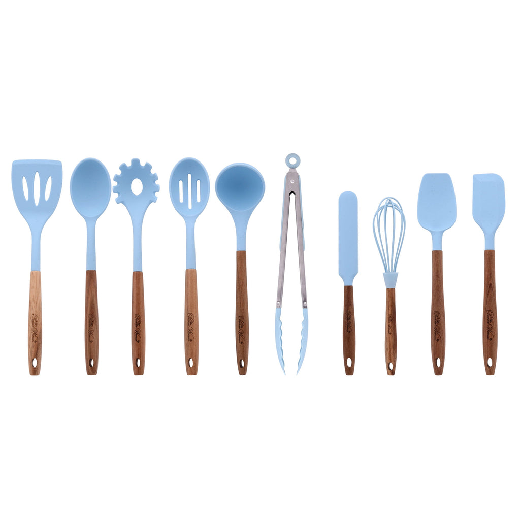 High-Precision 10-Piece Silicone and Acacia Wood Handle Cooking Utensils Set, Blue - High-Precision Culinary Tool for Baking & Cooking - Default Title