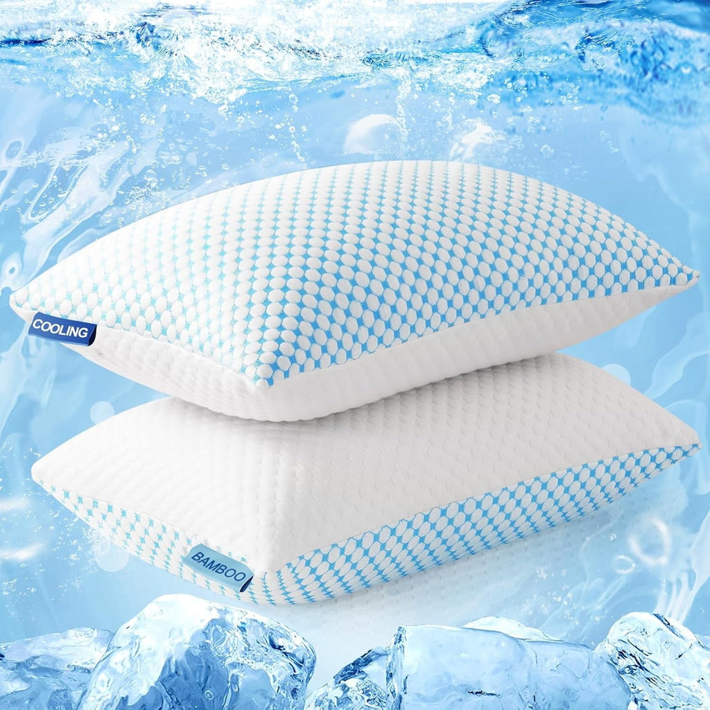 Decorative Plump 2 Pack Cooling Pillow for Sleeping, Memory Foam Pillows Cool Bed Pillows Hotel Reversible Pillow with Washable Remova... - Decorative Throw Pillow Cushion for Sofa & Bed - Default Title