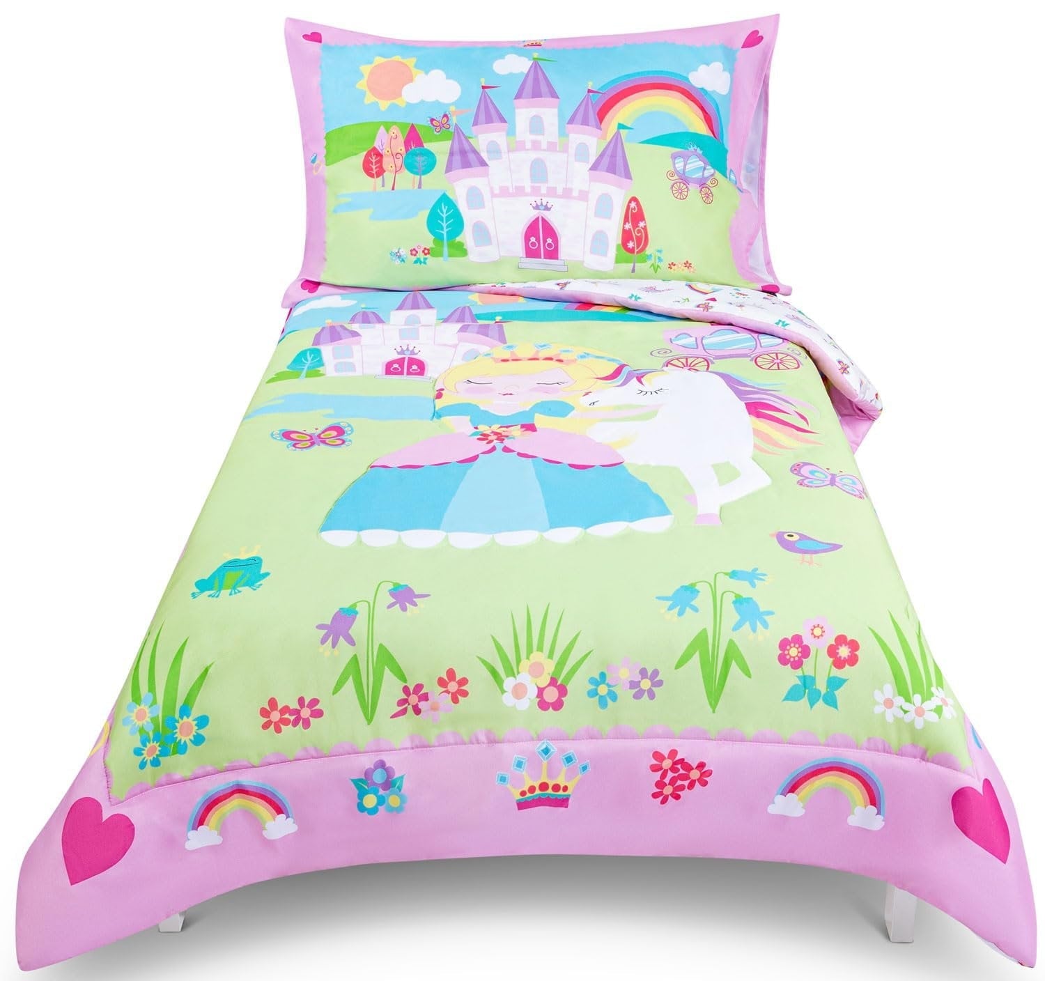 Hypoallergenic Cloud Princess Toddler Bedding Set for Girls - 4-Piece Toddler Bed Comforter Sets for Girls, Reversible Comforter & Pillowc... - All-Season Down Alternative Comforter Insert - Default Title