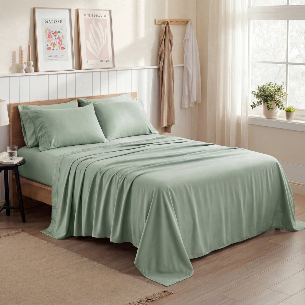 Premium Egyptian Cotton Queen Sheets Set, 4 Pieces Deep Pockets Cooling Soft Polyester Microfiber Bed Sheets Set, Sea Foam Green - Premium Ultra-Soft Pillowcase Pair for Sleeping - Default Title
