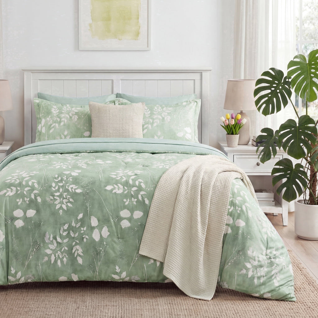 Fluffy Down Alternative Queen Comforter Set Sage Green, Bed in a Bag Queen Size Bedding, 7-Pieces Botanical Flowers Spring Comforter, Sheets,... - Cloud-Like Soft Lightweight Bed Comforter - Default Title