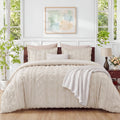Fluffy Down Alternative Tufted Boho Comforter Set Queen, Beige, 3 Pieces Farmhouse Shabby Chic Embroidery Bedding Set, Soft Jacquard Comforte... - Luxurious Quilted Duvet Cover Set - Default Title