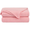 Lightweight Warm Pure Cotton Soft Cable Knit Throw Blanket Pink 50" x 70" - Luxury Knitted Decorative Throw Blanket with Fringes - Default Title