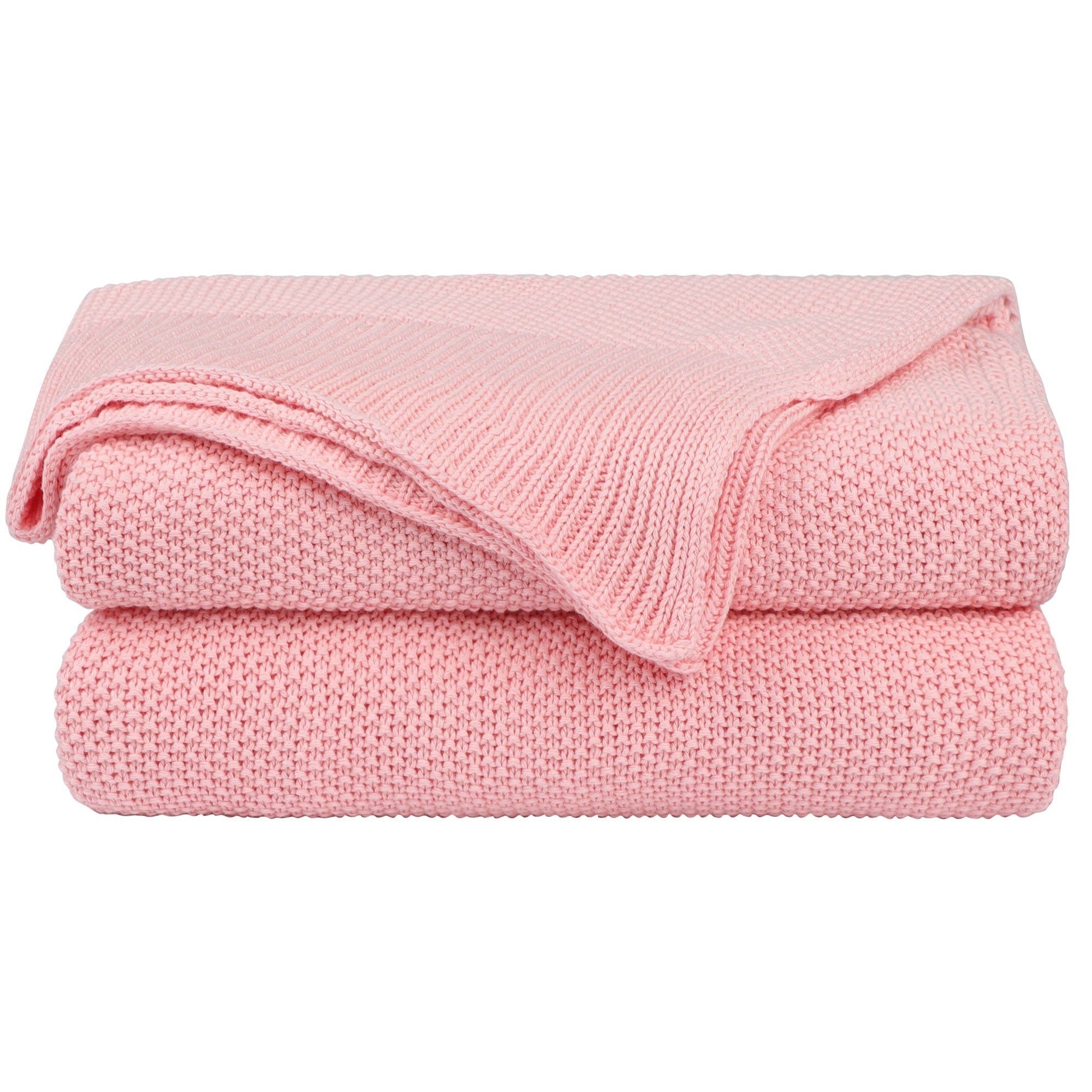 Lightweight Warm Pure Cotton Soft Cable Knit Throw Blanket Pink 50" x 70" - Luxury Knitted Decorative Throw Blanket with Fringes - Default Title