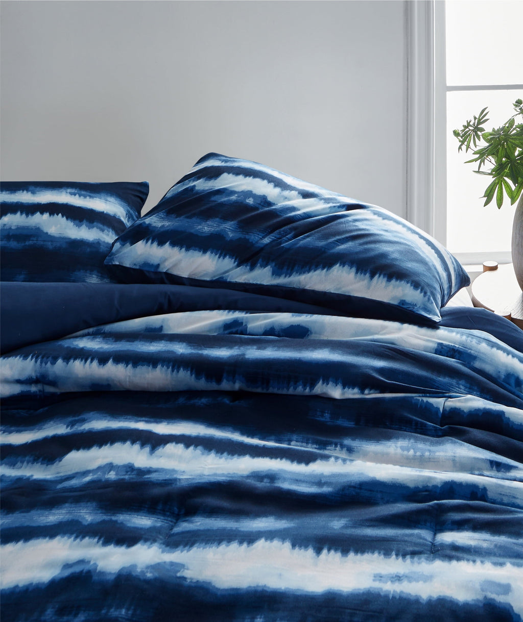 All-Season Tie Dye Navy 3 Piece Comforter Set, Full - All-Season Down Alternative Comforter Insert - Default Title