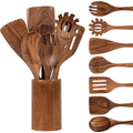 Seamless One-Piece Wooden Spoons for Cooking, 8 Pcs Natural Wooden Utensil for Cooking with Non-Stick, Heat Resistant, Wood... - Premium Stainless Steel Cooking Utensil for Non-Stick Pots - Default Title