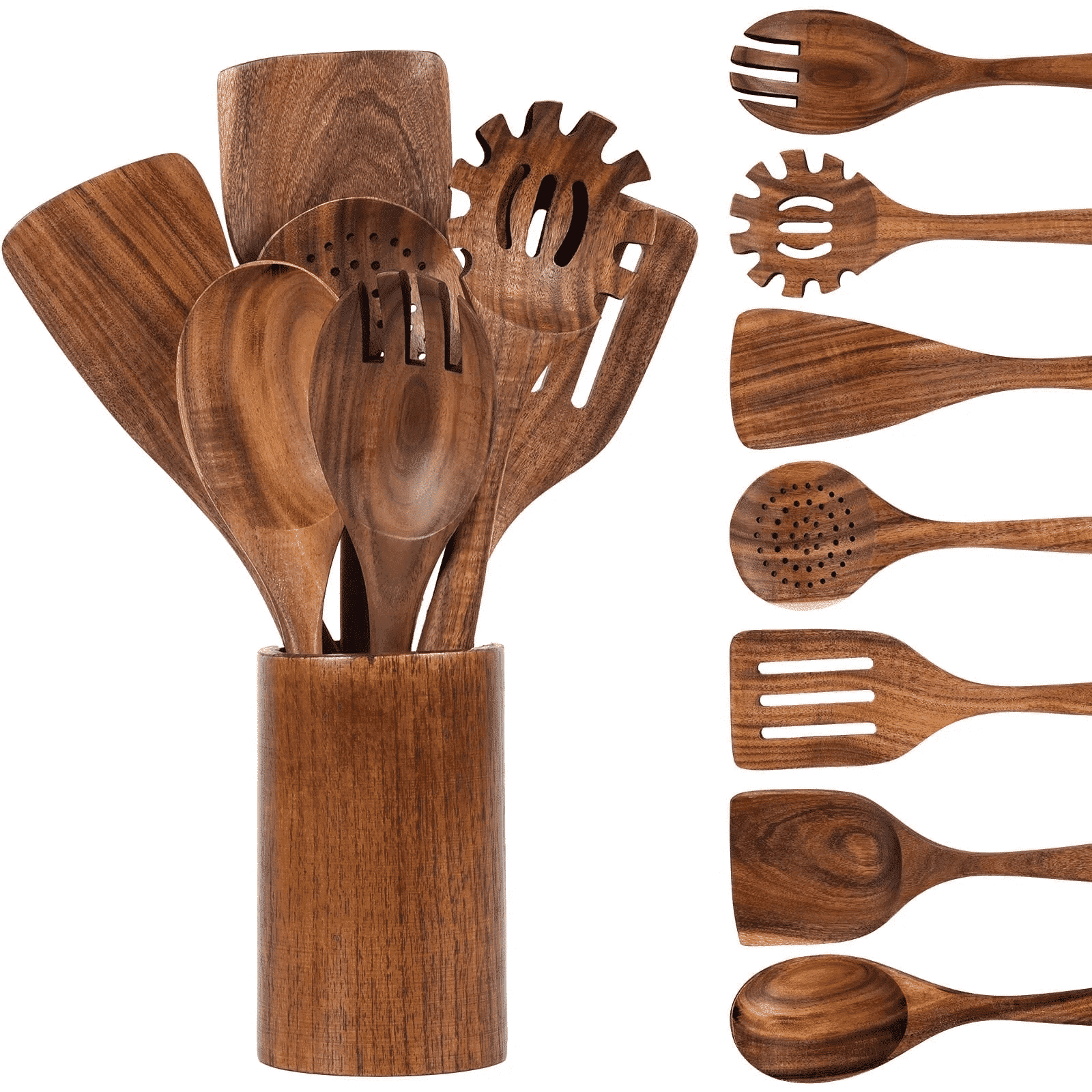 Seamless One-Piece Wooden Spoons for Cooking, 8 Pcs Natural Wooden Utensil for Cooking with Non-Stick, Heat Resistant, Wood... - Premium Stainless Steel Cooking Utensil for Non-Stick Pots - Default Title