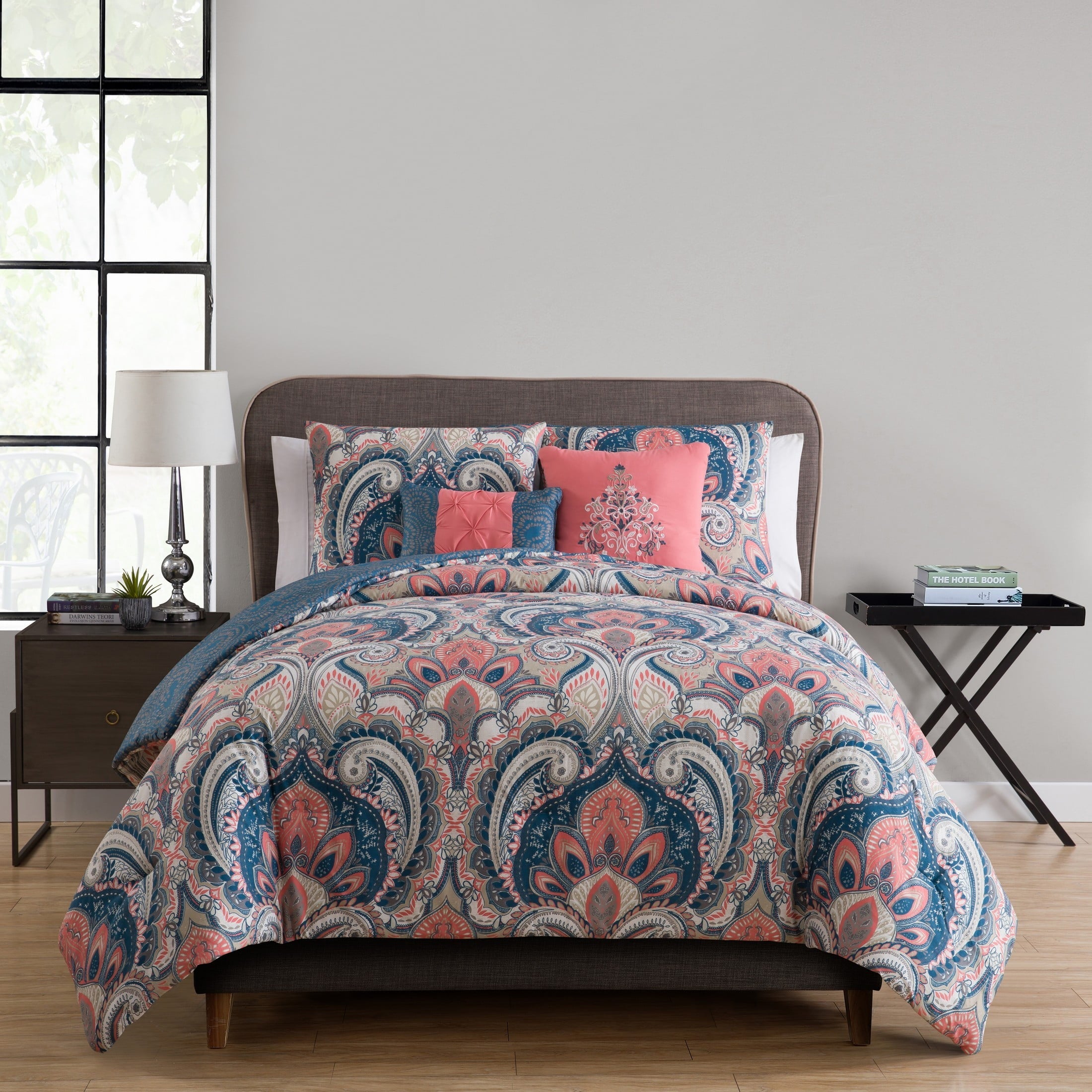 Heavyweight Warmth Casa Real 5-Piece Coral Damask Reversible Comforter Set, King, Adult, Unisex - All-Season Down Alternative Comforter Insert - Default Title