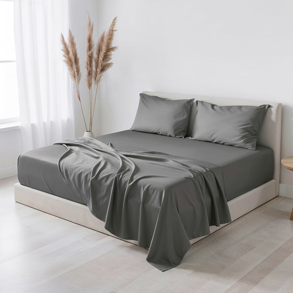 Wrinkle-Resistant Virtu Bed Sheets Set, Deep Pocket Rayon Derived 4 Piece Queen Sheets sets, Gray - Premium Ultra-Soft Pillowcase Pair for Sleeping - Default Title