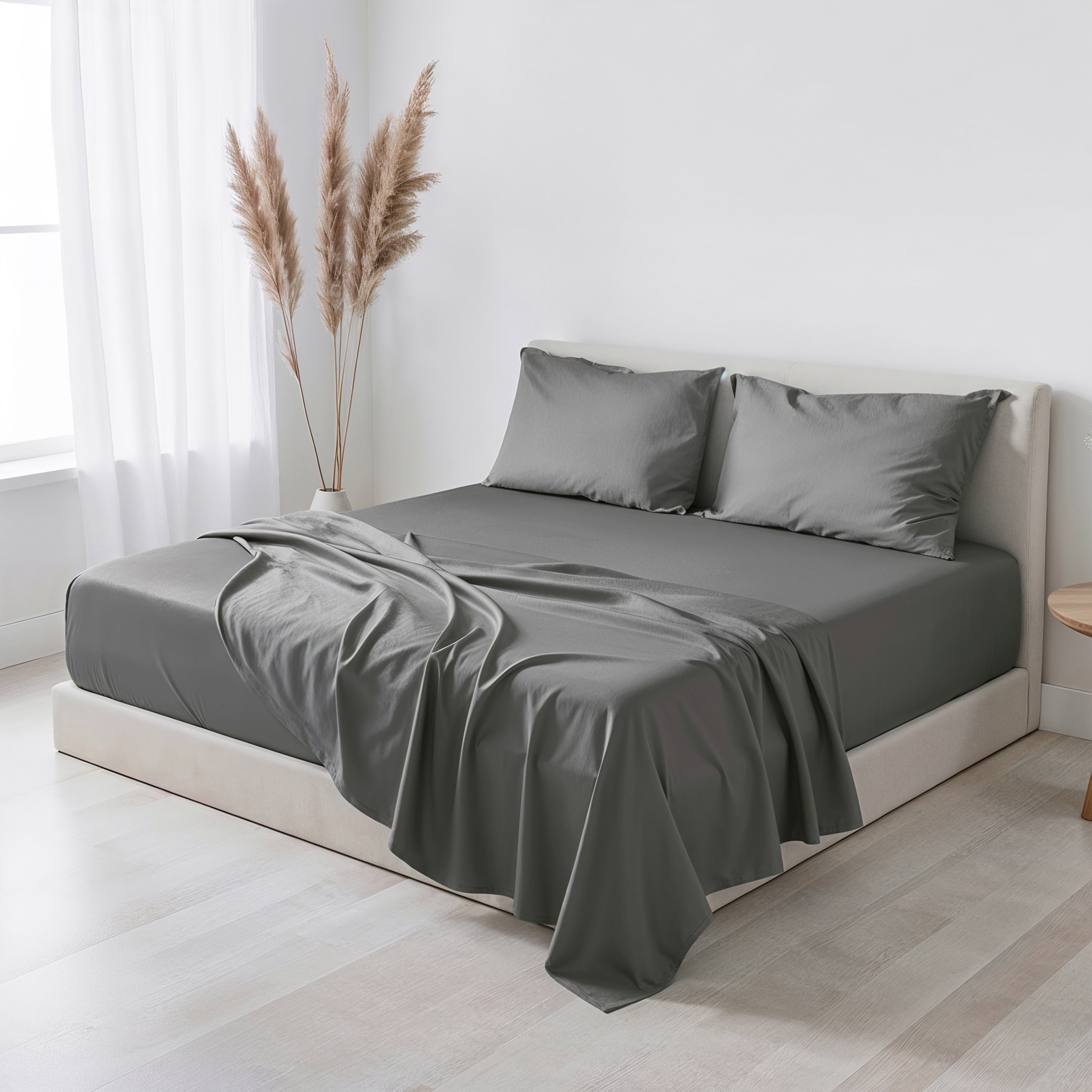 Wrinkle-Resistant Virtu Bed Sheets Set, Deep Pocket Rayon Derived 4 Piece Queen Sheets sets, Gray - Premium Ultra-Soft Pillowcase Pair for Sleeping - Default Title