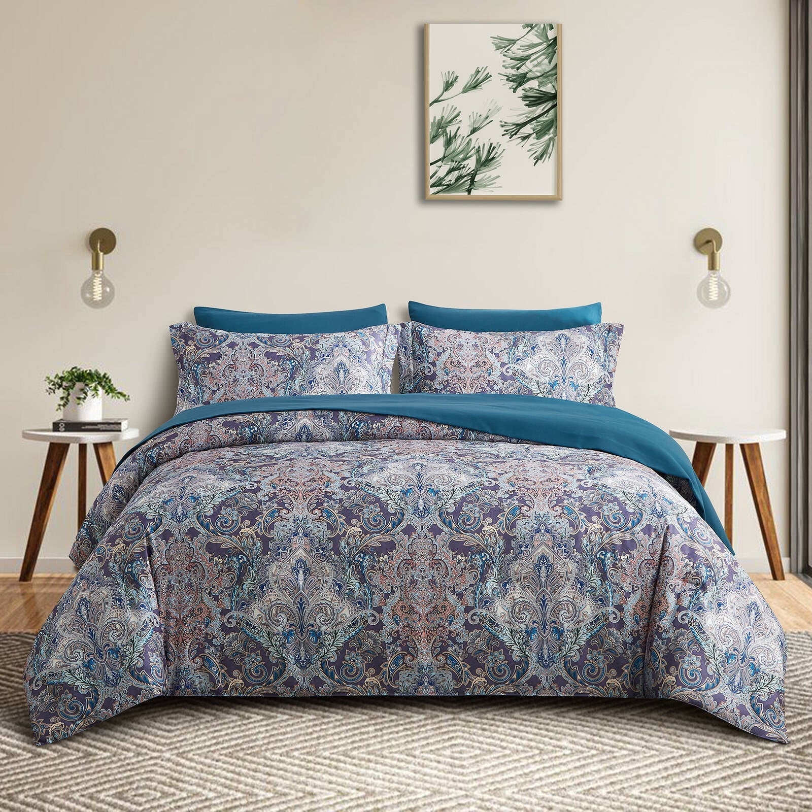 All-Season Boho Paisley Print Luxury Comforter Bed in a Bag Set Queen Size, Vintage Floral Medallions Microfiber Bedding Set - Hypoallergenic Ultra-Fluffy Quilt for Winter - Default Title