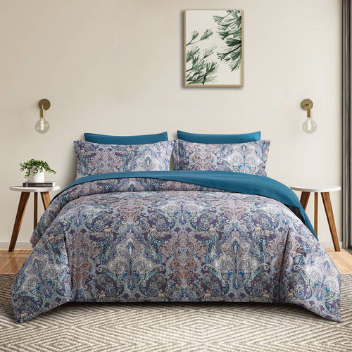 All-Season Boho Paisley Print Luxury Comforter Bed in a Bag Set Queen Size, Vintage Floral Medallions Microfiber Bedding Set - Hypoallergenic Ultra-Fluffy Quilt for Winter - Default Title