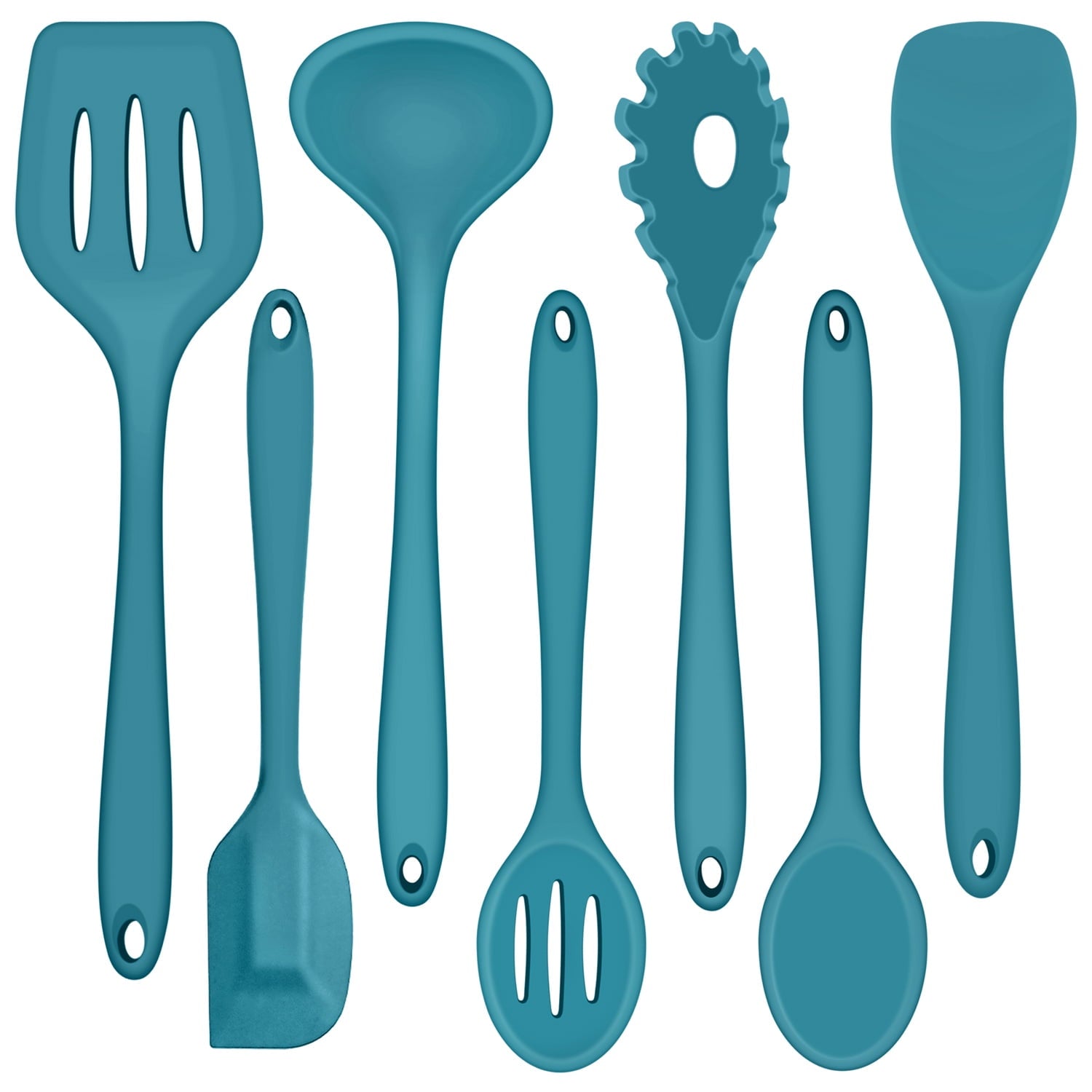 Seamless One-Piece 7-Piece Silicone Cooking Utensils Set, Blue Kitchen Utensils, Non-stick Gadgets Tools Include Slotted Turner, Soup La... - Ergonomic Kitchen Tongs and Cooking Spoon Utensil - Default Title
