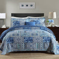 Heavyweight Warmth Quilt Comforter Cotton Bedding Set With Shams, Vintage Blue, King - Luxurious Quilted Duvet Cover Set - Default Title