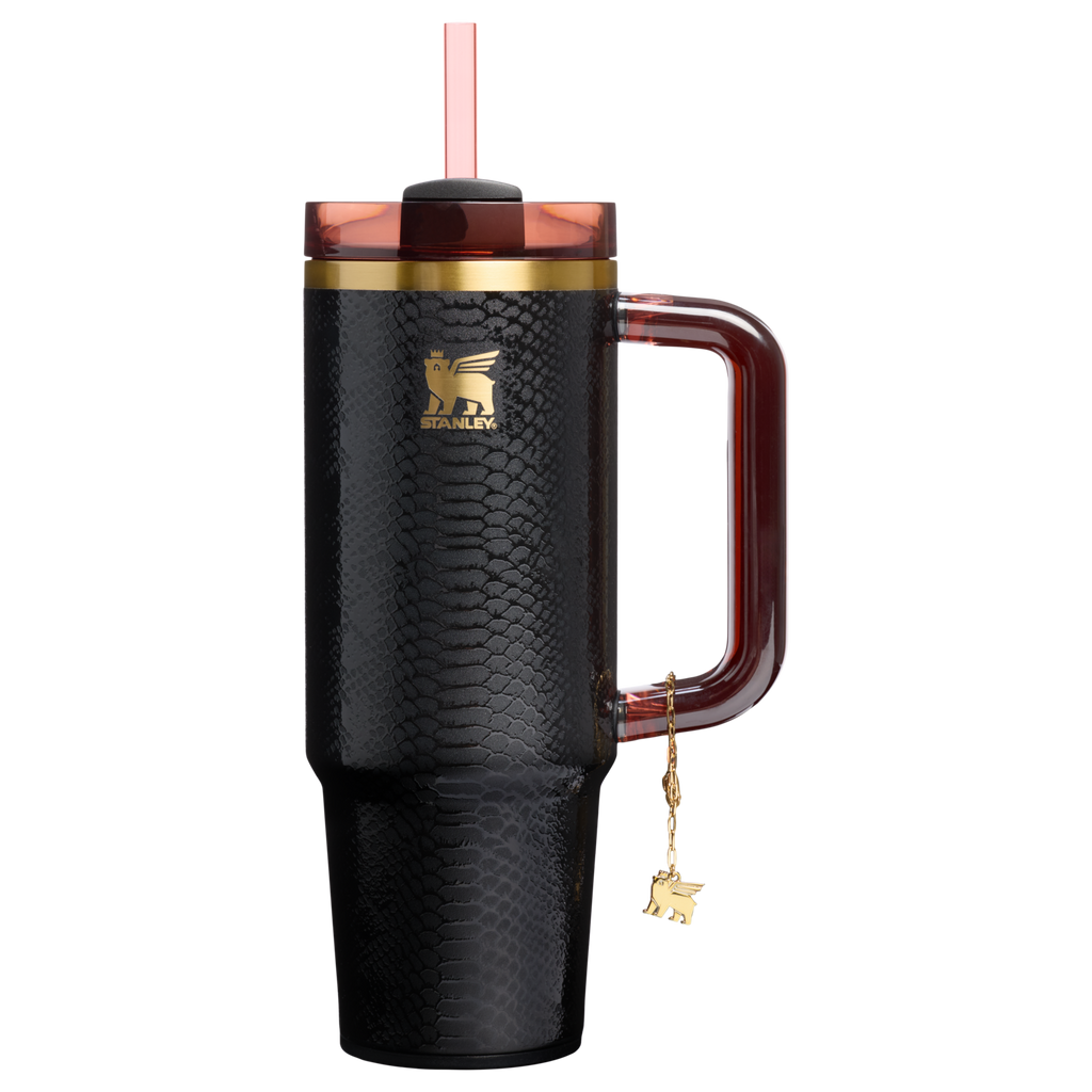 Insulated Travel The Quencher Luxe H2.0 Flowstate Tumbler D171F - Double-Wall Vacuum Insulated Travel Tumbler with Straw - Black Snakeskin