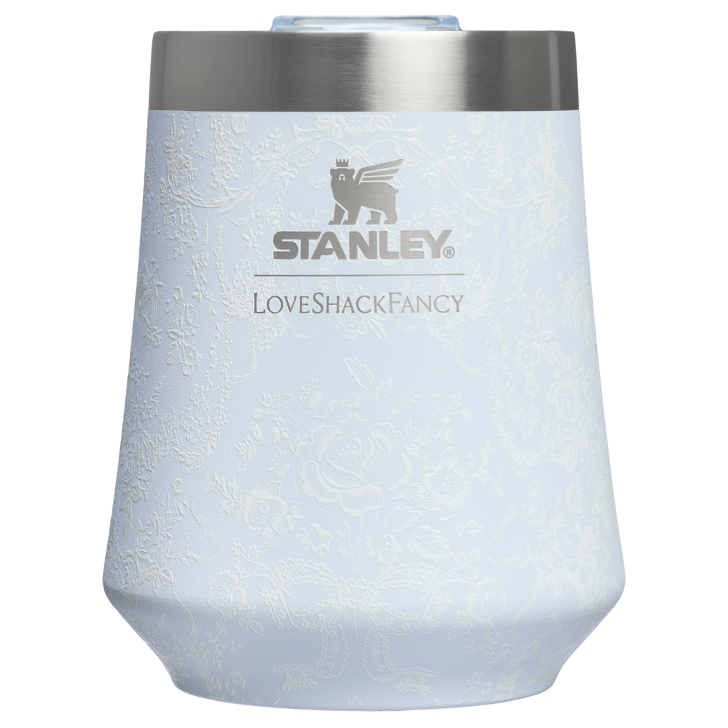 Premium Matte Stanley 1913 x LoveShackFancy Holiday Reserve Wine Tumbler D204X - Elegant Stemless Vacuum Insulated Wine Tumbler - Baby Bow Pink Peppermint