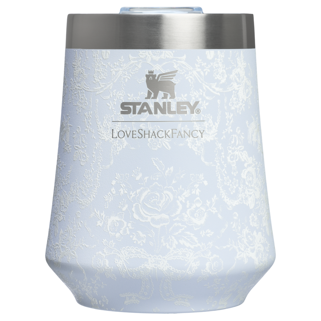 Premium Matte Stanley 1913 x LoveShackFancy Holiday Reserve Wine Tumbler D204X - Elegant Stemless Vacuum Insulated Wine Tumbler - Toscana Toile Alpine Blue