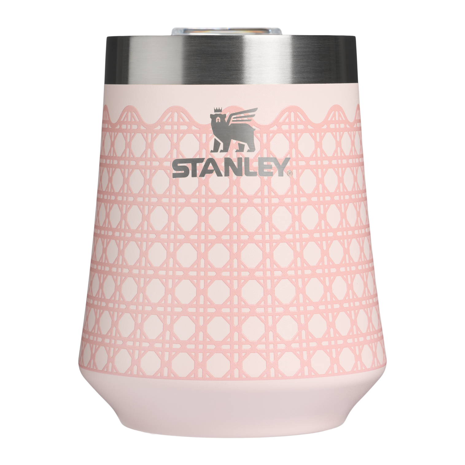 Vacuum Insulated Wine The Reserve Wine Tumbler D352C - Shatterproof Flavor-Preserving Cocktail Tumbler with Lid - Rose Quartz Rattan