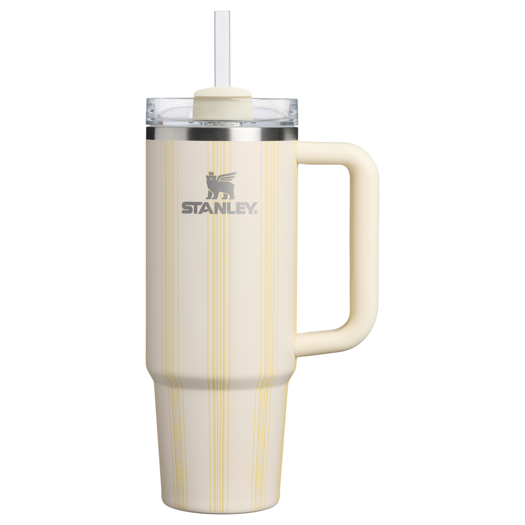 Insulated Travel The Quencher H2.0 Flowstate Tumbler D343V - Premium Stainless Steel Straw Cup for All-Day Hydration - Cream Picnic Stripe