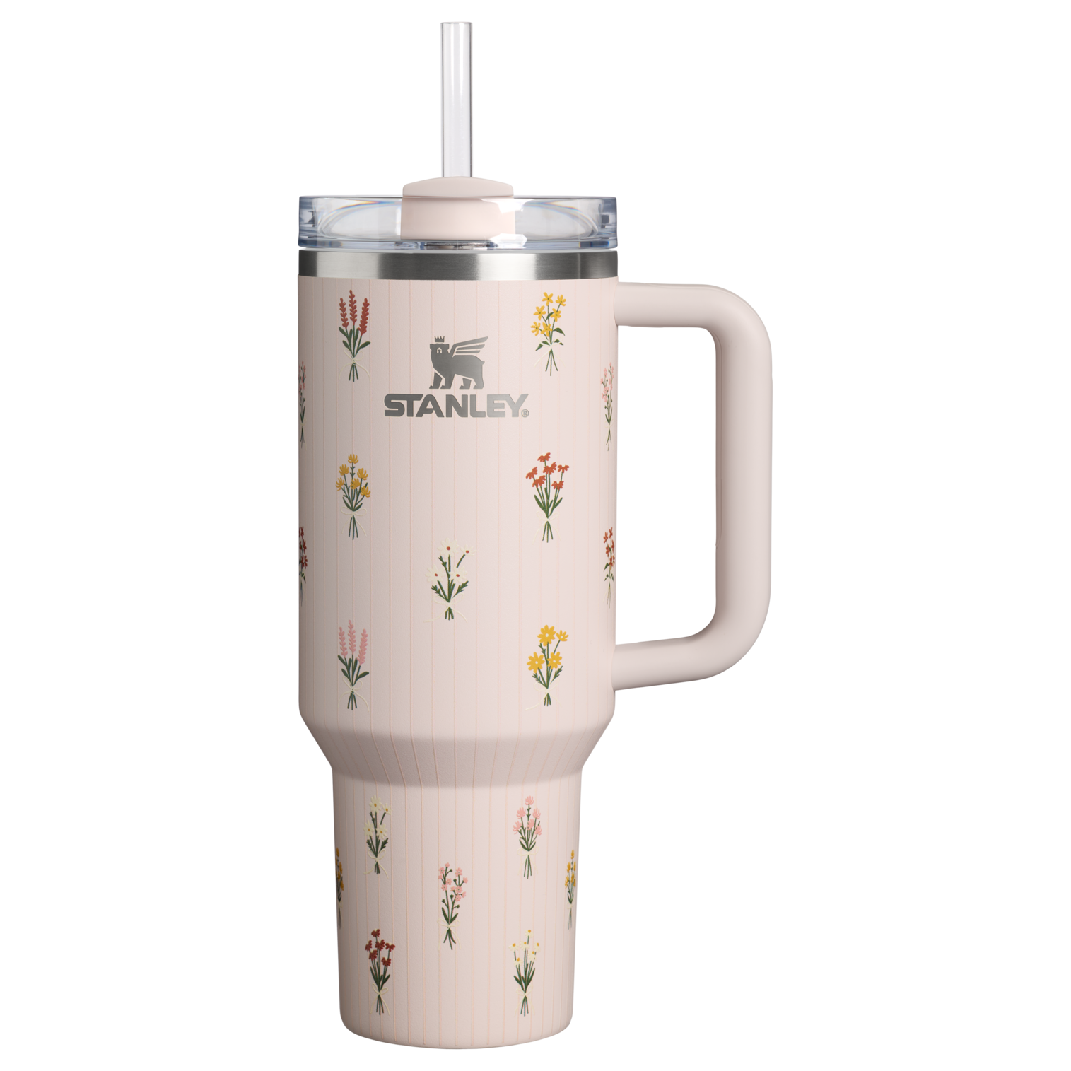 Large Capacity The Quencher H2.0 Flowstate Tumbler D362R - Premium Stainless Steel Straw Cup for All-Day Hydration - Rose Quartz Bouquets