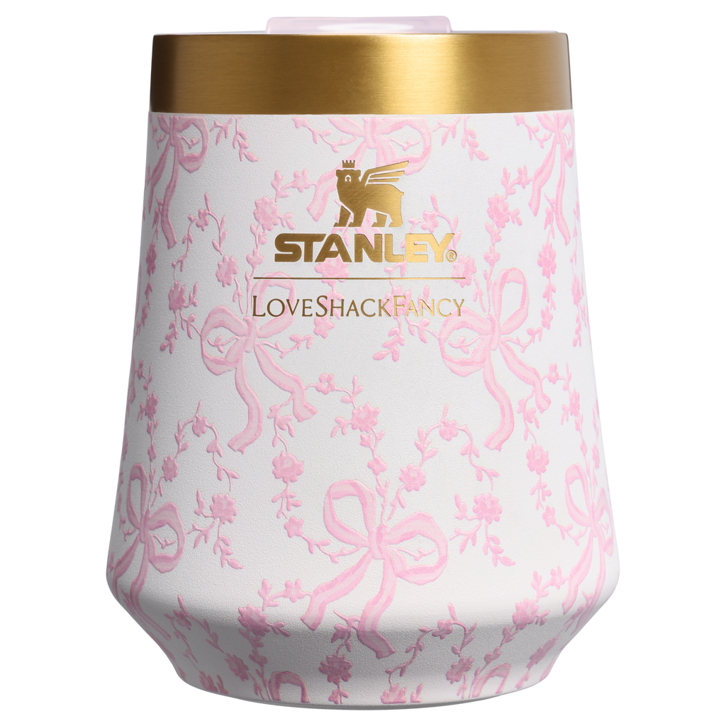 Premium Matte Stanley 1913 x LoveShackFancy Holiday Reserve Wine Tumbler D204X - Elegant Stemless Vacuum Insulated Wine Tumbler - Coquette Bow Chantilly