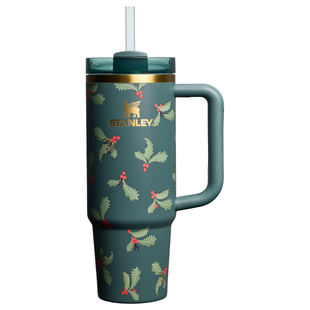 Splash-Resistant FlowState The Cheers & Cheer Quencher H2.0 Flowstate Tumbler D189S - 40oz Large Capacity Car-Cup Friendly Quencher - Holiday Botanical