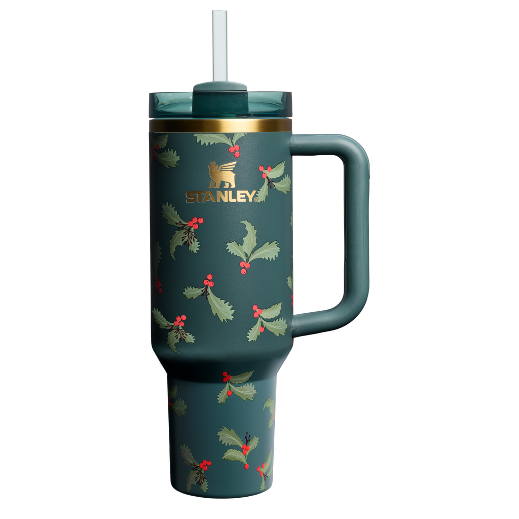 Large Capacity The Cheers & Cheer Quencher H2.0 Flowstate Tumbler D188Q - 40oz Large Capacity Car-Cup Friendly Quencher - Holiday Botanical