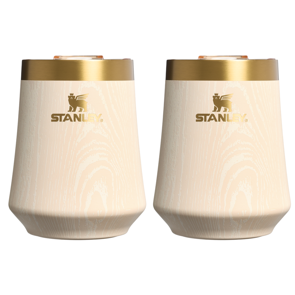 Shatterproof Luxury The Cheers & Cheer Reserve Wine Tumbler | 2-pack D190T - Premium Insulated Egg-Shaped Wine Glass for Outdoors - Birch Woodgrain