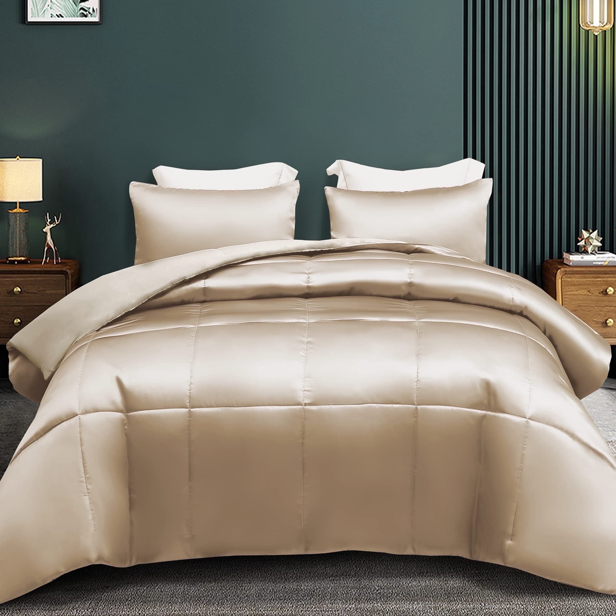 Fluffy Down Alternative 3-Piece Reversible Silky Soft King Size Comforter Bedding Set, Luxurious Satin Comforters with 2 Satin Pillowcases, L... - Cloud-Like Soft Lightweight Bed Comforter - Default Title