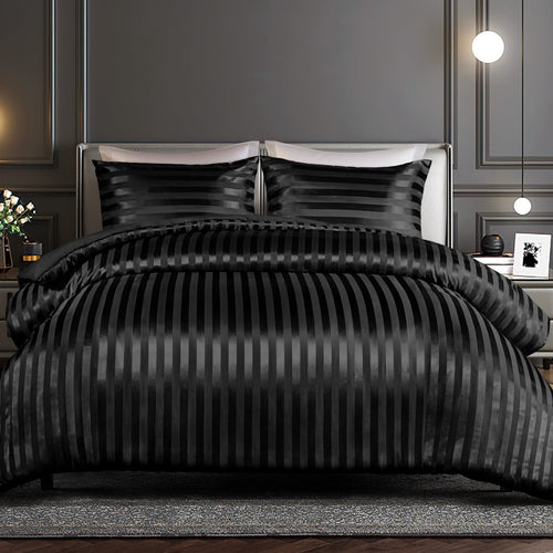 All-Season 3-Piece Reversible Silky Soft King Size Comforter Set, Luxury Stripe Satin Oversized Comforter Bedding Set with 2 Sat... - All-Season Down Alternative Comforter Insert - Default Title