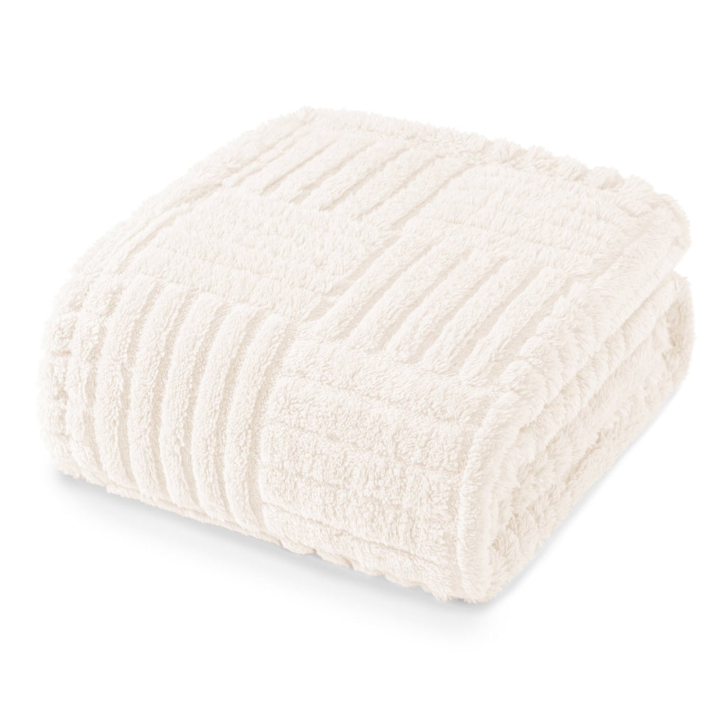 Decorative Knitted Fluffy Fleece Throw Blanket 50"x60" for Couch, Bed, Sofa, Fuzzy Soft Cozy Throw with Decorative Jacquard Pattern for ... - Lightweight Plush Warm Blanket for All Seasons - Default Title