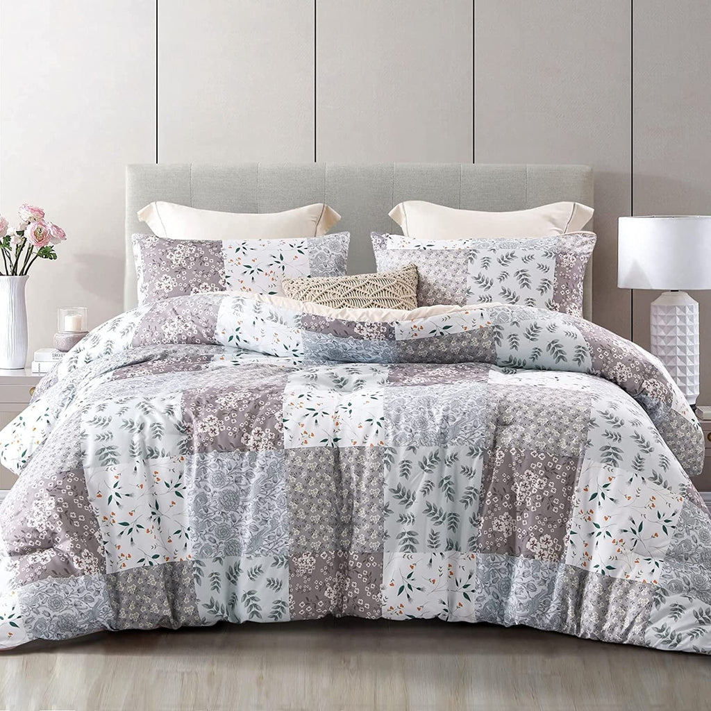 Heavyweight Warmth 3-Piece Queen Comforter Set, Soft Reversible Bedding Comforter Sets, Patchwork Printed Down Alternative Comforter Duv... - Luxurious Quilted Duvet Cover Set - Default Title
