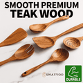 Heat-Resistant Wooden Spoons for Cooking, 6-Piece 100% Natural Teak Wooden Utensils for Cooking — Heat Resistant, Non-Stick ... - Ergonomic Kitchen Tongs and Cooking Spoon Utensil - Default Title