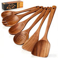 Heat-Resistant Wooden Spoons for Cooking, 6 PCS Teak Wood Cooking Utensil Set, Wooden Kitchen Utensils for Nonstick Pans & Cookware,... - Durable Turner & Ladle Utensil Set for Home Chefs - Default Title