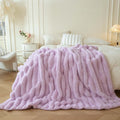 Decorative Knitted Fluffy Faux Rabbit Fur Throw, Cozy Wide Stripe Plush Fuzzy Blanket for Bed Couch Sofa Chair, Light Purple Shaggy Thro... - Cozy Fleece Throw Blanket for Couch & Bed - Default Title