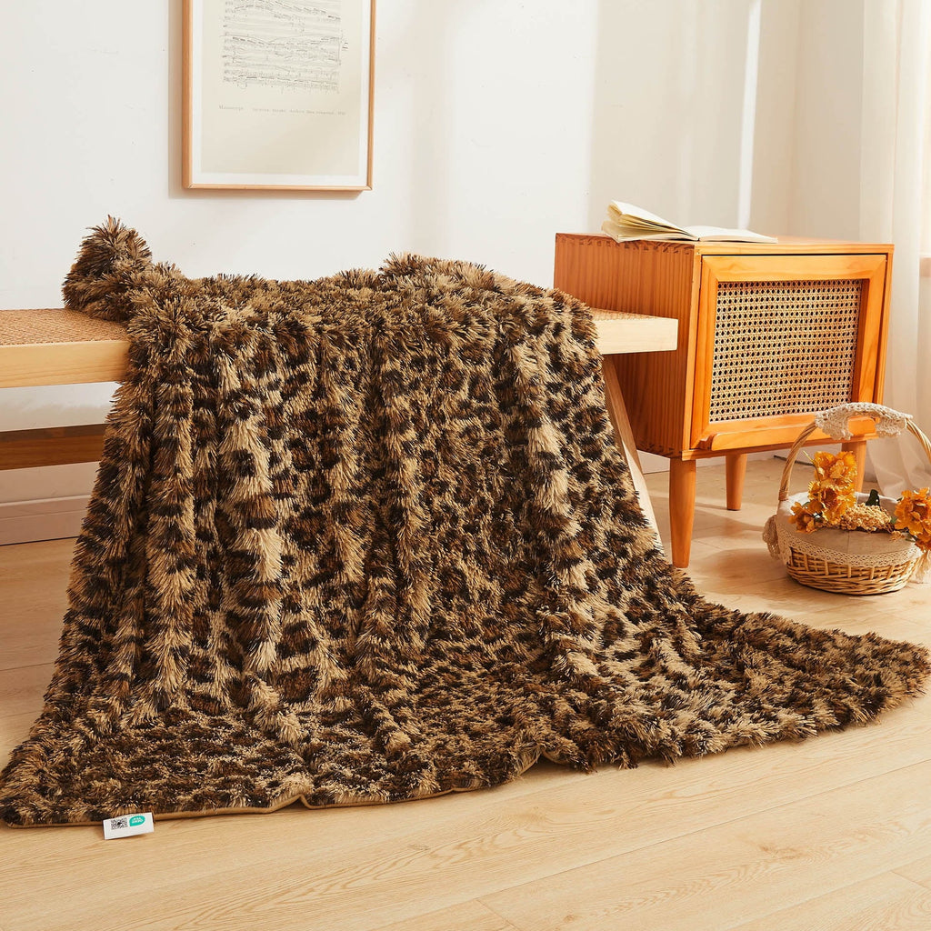 Super Soft Flannel Luxury Faux Fur Leopard Print Throw, Soft 50x60 Cheetah Print Fluffy Blanket, Shaggy Plush Decorative Couch Throw, Cu... - Super Soft Reversible Sherpa Flannel Blanket - Default Title