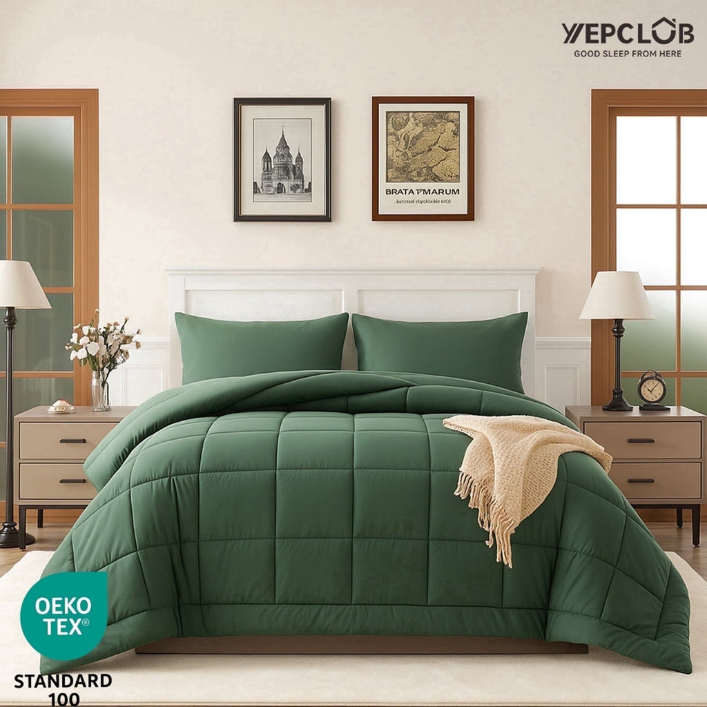 Hypoallergenic Cloud 3-Piece Twin Size Comforter Set, Green Down Alternative Reversible Bedding Set, All-Season Quilted Soft Comforter wit... - Luxurious Quilted Duvet Cover Set - Default Title