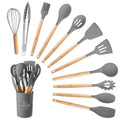 Durable Steel Silicone Wooden Heat Resistant Kitchen Utensil Set, 12 pcs - Multi-Purpose Hand Tool for Daily Meal Prep - Default Title