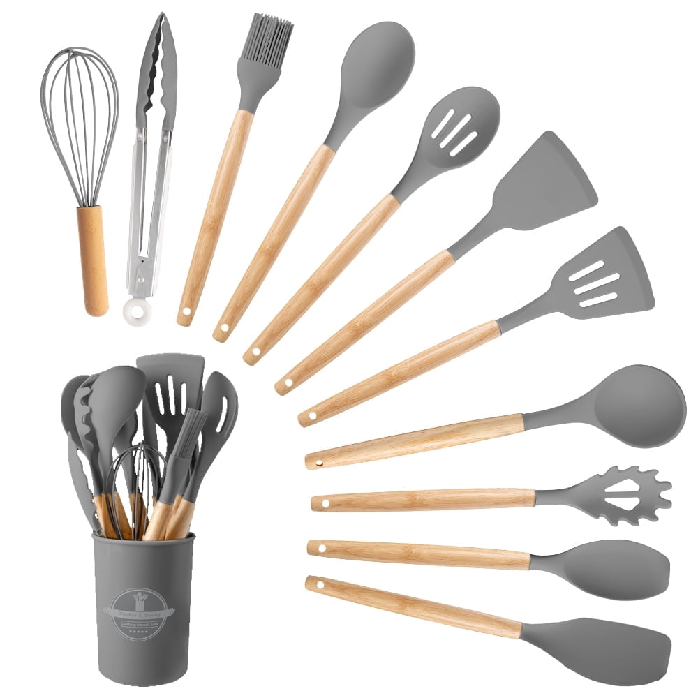 Heat-Resistant Silicone Wooden Heat Resistant Kitchen Utensil Set, 12 pcs - Durable Turner & Ladle Utensil Set for Home Chefs - Default Title