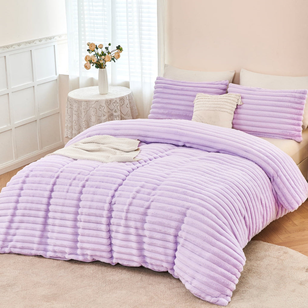Heavyweight Warmth Fleece Twin Comforter Set, Light Purple Super Soft Furry Plush Bedding, Luxury Fluffy Fuzzy Heavy Bed Set for Winter ... - Luxurious Quilted Duvet Cover Set - Default Title