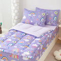Luxurious Quilted Zipper Kids Comforter Set, 3-Piece Purple Twin Bed in a Bag, Cartoon Rainbow Stars Flowers Printed Zip Up Comforter S... - Luxurious Quilted Duvet Cover Set - Default Title