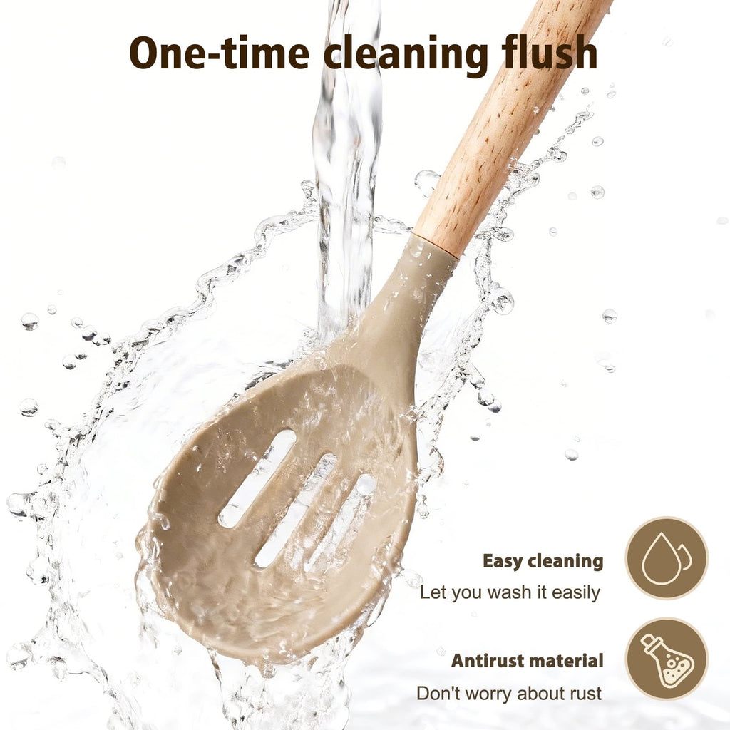 High-Precision Silicone Cooking Utensils Set, Heat Resistant Kitchen Tools, 36 PCS Non-Stick Silicone Cooking Kitchen Utensils, Khaki - Multi-Purpose Hand Tool for Daily Meal Prep Detail