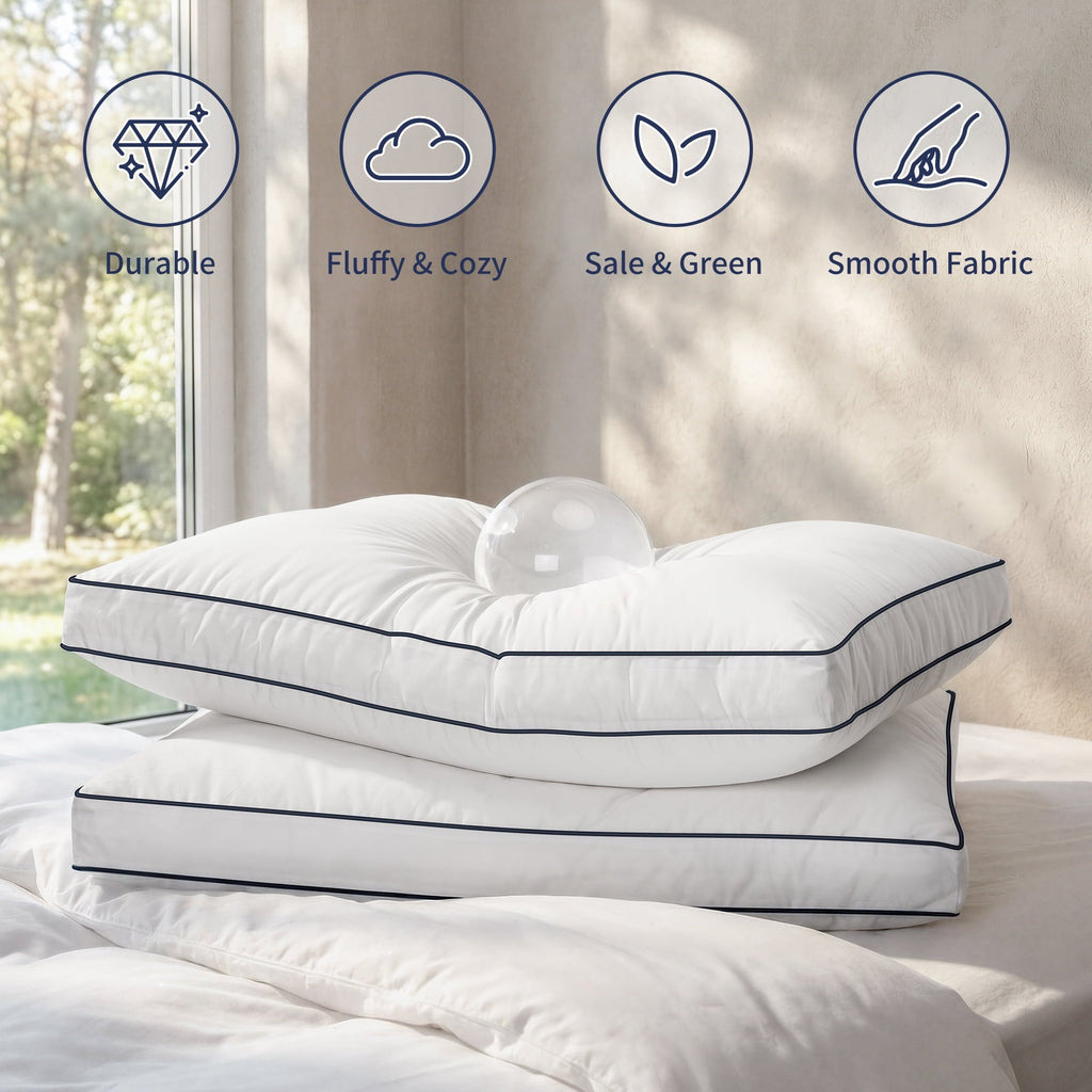 Fluffy Shredded for Queen Size 2 Pack, Duck Feather and Shredded Memory Foam Soft Luxury Hotel Collection - Orthopedic Shredded Foam Bed Pillow Set Detail