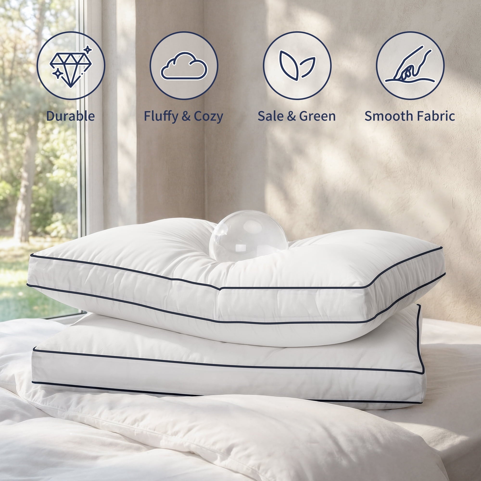 Fluffy Shredded for Queen Size 2 Pack, Duck Feather and Shredded Memory Foam Soft Luxury Hotel Collection - Orthopedic Shredded Foam Bed Pillow Set Detail