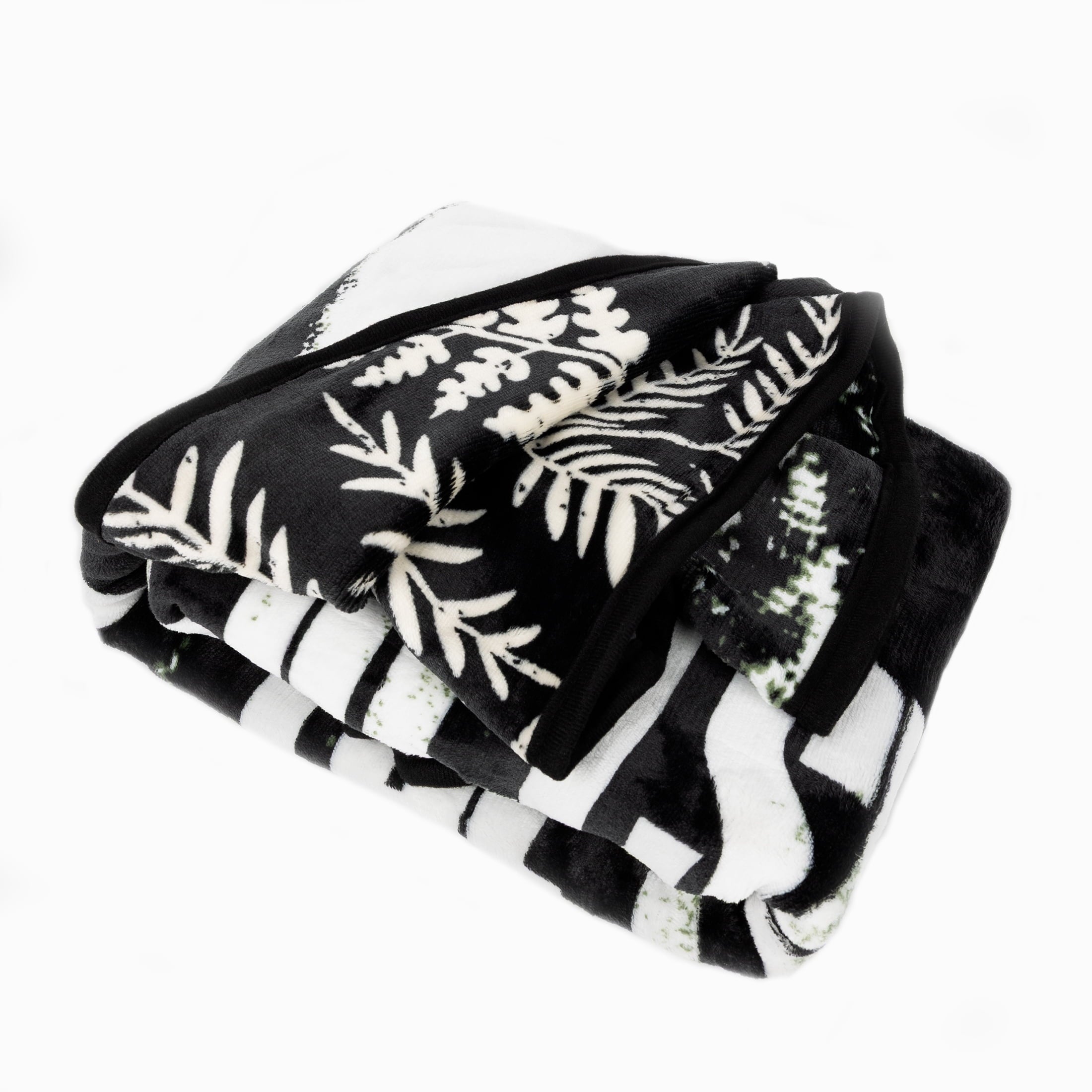Super Soft Flannel Black and White Polyester Throw Blanket, 50" X 60" - Super Soft Reversible Sherpa Flannel Blanket Detail