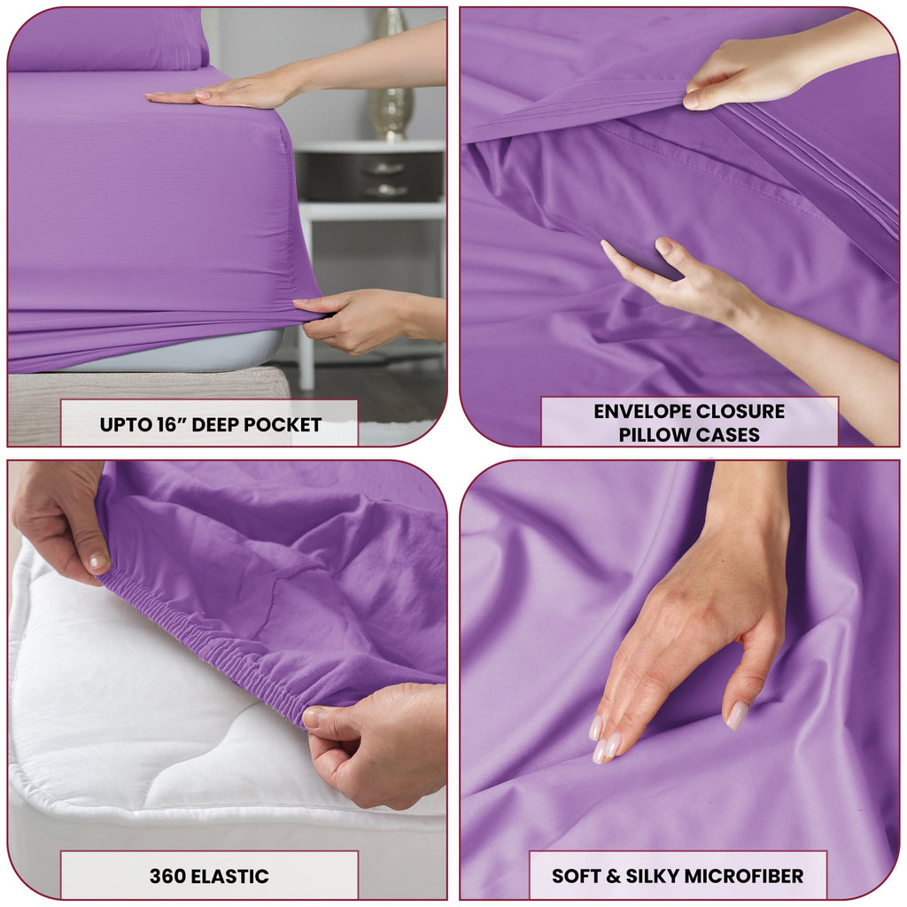 Ultra-Soft Queen Size Sheets Set Brushed Microfiber High GSM, 4 Piece Sheet Set Upto 16 Inches Deep Pocket Bedding Sheets & Pillow - Luxury Bed Sheet Set with Deep Pockets Detail