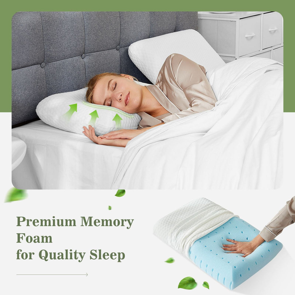 Hotel Collection Memory Foam Pillow for Sleeping, 24"D x 16"W x 4.7"H, Soft Supportive Hotel Pillow for Bed, Washable Cover, Set of 2 - Ergonomic Memory Foam Pillow for Neck Pain Support Detail