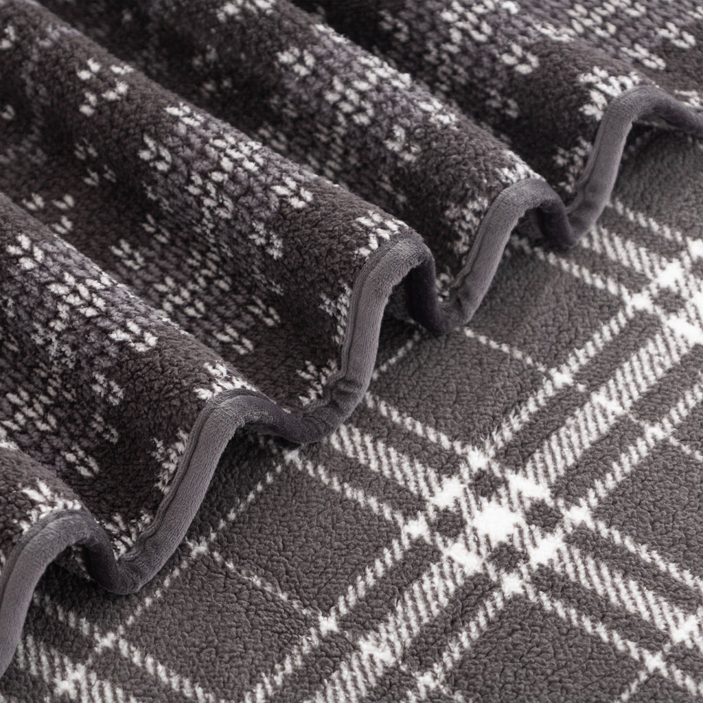 Decorative Knitted Berkshire Life Reversible Printed Hampshire Soft Throw Blanket, Glacier Fair Isle - Super Soft Reversible Sherpa Flannel Blanket Detail