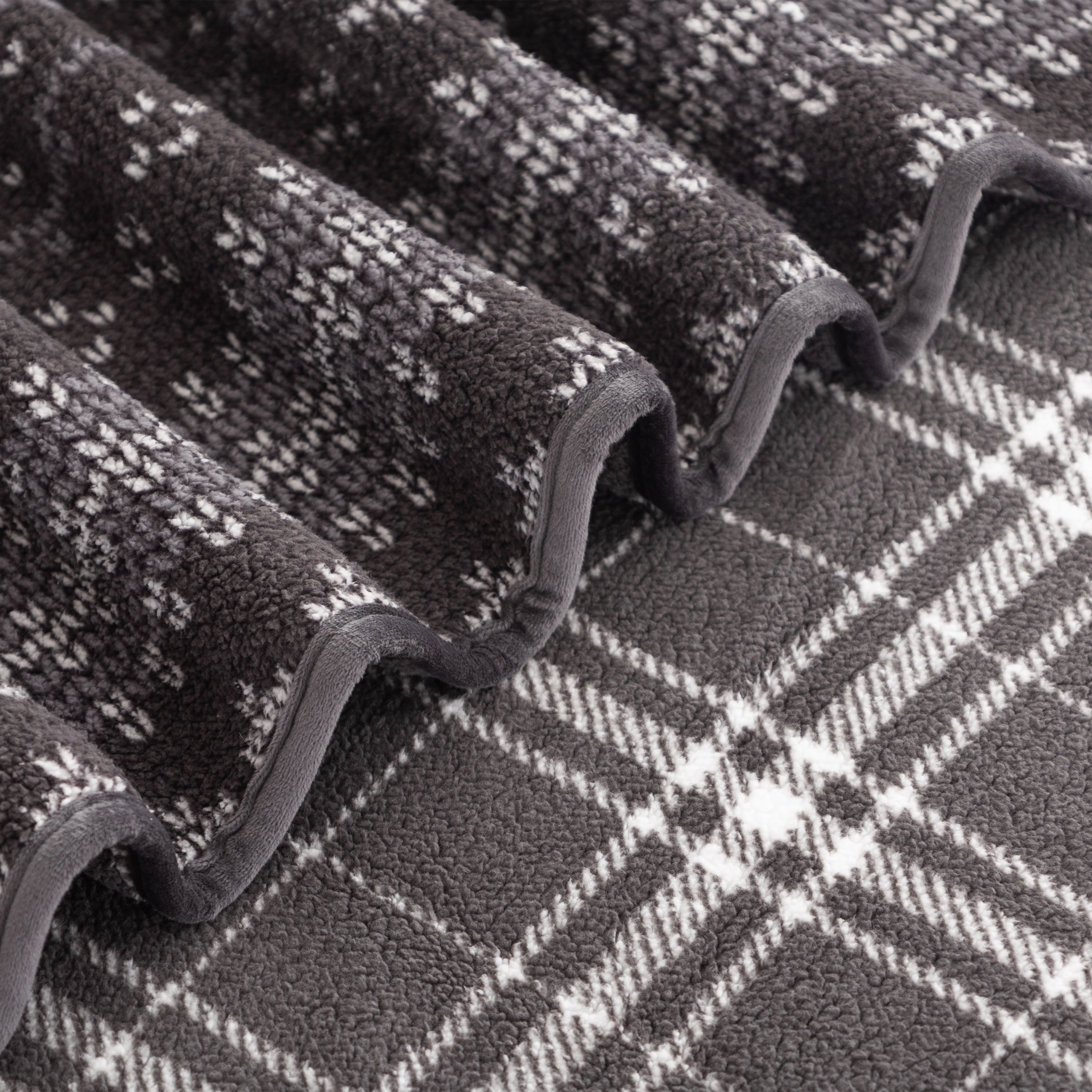 Decorative Knitted Berkshire Life Reversible Printed Hampshire Soft Throw Blanket, Glacier Fair Isle - Super Soft Reversible Sherpa Flannel Blanket Detail