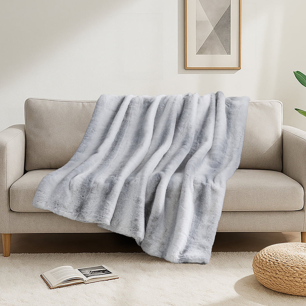 Decorative Knitted Luxury Faux Fur Throw Blanket for Bed Super Thick Warm Fuzzy Blankets for Bedroom Living Room, 60" x 80", White - Super Soft Reversible Sherpa Flannel Blanket Detail